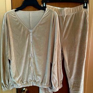 TAN-O-ring Zip Up Velvet Sweatpants Set